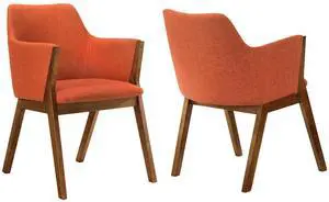 Renzo Orange Fabric and Walnut Wood Dining Side Chairs - Set of 2 Renzo Orange Fabric and Walnut Wood Dining Side Chairs - Set of 2
