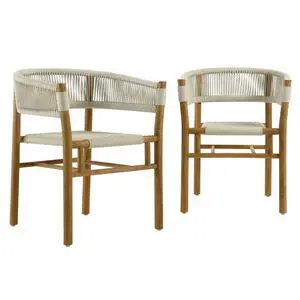 Vienna Outdoor Patio Teak and Rope Curved-Back Dining Armchairs Set of 2 Vienna Outdoor Patio Teak and Rope Curved-Back Dining Armchairs Set of 2