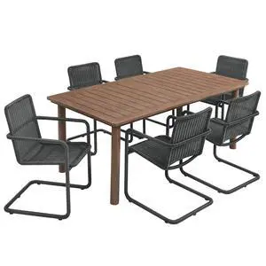 Abacus and Parkland 7-Piece Rectangular Outdoor Patio Dining Table Set with Rattan Armchairs Abacus and Parkland 7-Piece Rectangular Outdoor Patio Dining Table Set with Rattan Armchairs