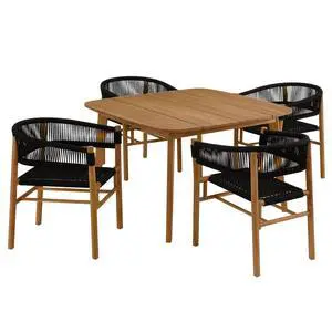 Vienna 5-Piece Outdoor Patio Teak and Rope Dining Set with Curved-Back Armchairs by Modway Vienna 5-Piece Outdoor Patio Teak and Rope Dining Set with Curved-Back Armchairs by Modway
