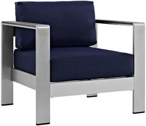 Shore Outdoor Patio Aluminum Armchair Silver Navy EEI-2266-SLV-NAV Shore Outdoor Patio Aluminum Armchair Silver Navy EEI-2266-SLV-NAV