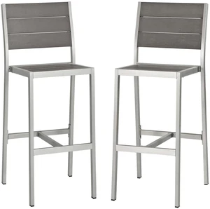 Shore Armless Bar Stool Outdoor Patio Aluminum Set of 2 Silver Gray Shore Armless Bar Stool Outdoor Patio Aluminum Set of 2 Silver Gray