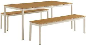 Finn Outdoor Patio Aluminum Faux Wood Dining Set with Benches Finn Outdoor Patio Aluminum Faux Wood Dining Set with Benches
