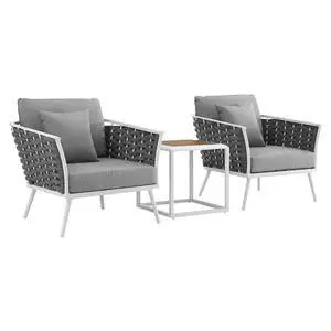 Stance 3 Piece Outdoor Patio Aluminum Sectional Sofa Set White Gray Stance 3 Piece Outdoor Patio Aluminum Sectional Sofa Set White Gray