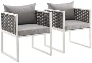 Stance Dining Armchair Outdoor Patio Aluminum Set of 2 White Gray Stance Dining Armchair Outdoor Patio Aluminum Set of 2 White Gray