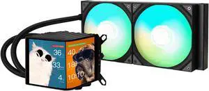 TRYX Panorama 280 ARGB 280mm AIO 6.5'' AMOLED Curved Screen 3D Anamorphic Effect Display Customizable AIO Cooler 280mm Asetek 8th Gen 300w TDP ARGB Fan for Intel LGA 1851/1700/1200/115X AMD AM5/AM4