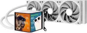 TRYX Panorama 360 White 360mm AIO 6.5'' AMOLED Curved Screen 3D Anamorphic Effect Display Customizable AIO Cooler 360mm 8th Gen Asetek Pump 320w TDP ROTA PRO 120mm Fan LGA 1851/1700/1200/115X AM5/AM4