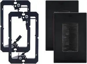 VCELINK Brush Wall Plate with Bracket, Cable Pass Through Insert with UL Listed Single Gang Decorator Wall Cover for Low Voltage Cables, Cord Hider for Wall Mount TV, Home Theater System, Black 2-Pack