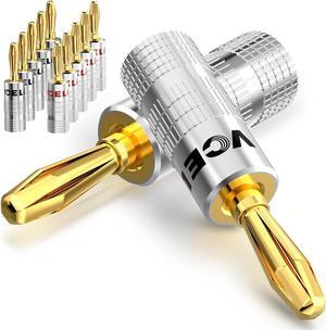 VCELINK Speaker Banana Plugs 6 Pairs/12 Pcs, 24K Gold Plated Dual-Screw Type Speaker Connector for Speaker Wire, Home Theater, Wall Plate, Audio/Video Receiver and Sound Systems (Red+Black)