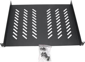 Cables Direct Online 1U Universal Rack Tray Mount - 19" Black, 14" (350mm) Depth, No Lip - Heavy Duty, Space-Saving Design for Servers, Networking Equipment & Storage