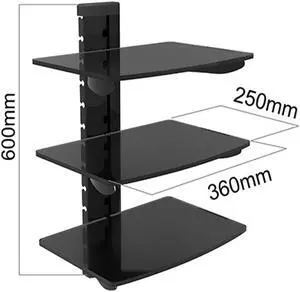Cables Direct Online Adjustable Triple AV Shelf Wall Mount with Cable Management  Secure Storage for Audio/Video Equipment, Easy Installation