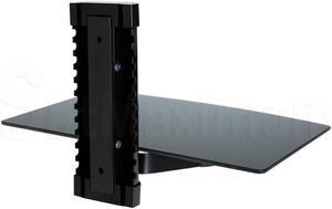 Cables Direct Online Adjustable AV Floating Glass Shelf Black - Single Wall Mount, Modern Design for Displaying TV, Audio & Home Décor or Equipment