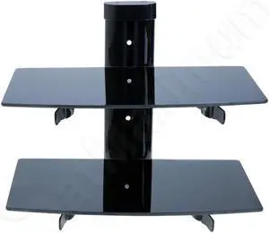 Cables Direct Online Adjustable Dual AV Glass Shelf Wall Mount Bracket Black - Modern Design for TV, Audio, Media Equipment & Home Decor