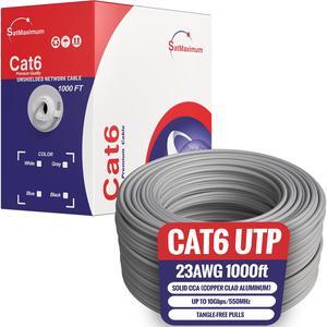 Cables Direct Online CAT6 1000ft Solid Ethernet LAN Cable Copper Clad Aluminum (CCA) 23AWG High-Speed Network, Gaming, Streaming, and Office Use Gray
