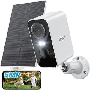 ieGeek 5MP Solar Security Camera Outdoor Wireless with Color Night Vision, Battery CCTV Camera Systems, WiFi Outdoor Camera Home Security Camera,Sound Floodlight Alarm,Motion Detection,Work with Alexa