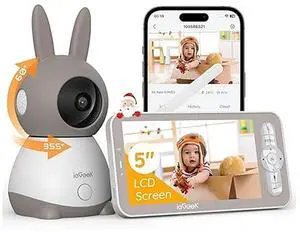 ieGeek Baby Monitor, 5'' LCD Screen, App Control, Indoor Wireless Security Camera, Two-Way Audio, Night Vision Indoor Pan-Tilt-Zoom, Baby Monitor Camera Cry and Motion Detection