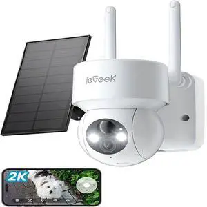 iegeek 2K WIFI Security Camera Wireless Outdoor Rechargeable Battery Camera, Solar Powered Camera, 300MP Color Night Vision, Two-Way Audio, Night Vision Cloud Storage, PIR Motion Sensor
