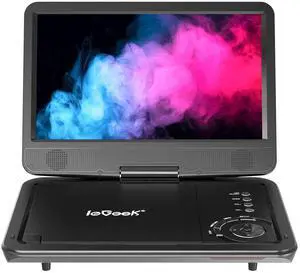 ieGeek Portable DVD Player 12.5", with 10.5" HD Swivel Screen, Car Travel DVD Players 5 Hrs Rechargeable Battery, No Region Restrict Video Player for Kids, Remote Control, Sync TV, USB&SD, Black