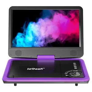ieGeek Portable DVD Player 12.5", with 10.5" HD Swivel Screen, Car Travel DVD Players 5 Hrs Rechargeable Battery, No Region Restrict Video Player for Kids, Remote Control, Sync TV, USB&SD, Purple