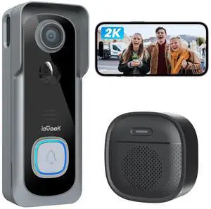 ieGeek 5MP Doorbell Camera Wireless No Subscription- Video Doorbell Wireless with Chime, Doorbell with Camera, Voice Changer, 2-Way Audio, PIR Motion Detection, 2.4Ghz WiFi, Compatible with Alexa