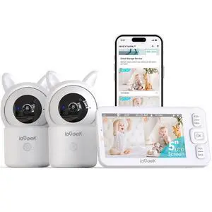 ieGeek Baby Monitor with Camera and Audio, 5" Split Screen HD Video Monitor - Secure WiFi Baby Camera with Night Vision, 2-Way Talk, Motion Detection, Temperature&Humidity Sensor, Privacy Protection
