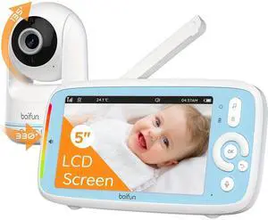 BOIFUN 5 Inch Baby Monitor No WiFi, Night Vision, Sound Detection, 360° View, Vox Function, Pan-Tilt-Zoom, Two-Way Talk, Temperature Sensor, Lullabies, Baby Camera with Foldable Wall Mount Stand