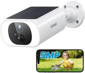 ieGeek S1 5MP Solar Camera Outdoor Wireless, 2.4Ghz WiFi Battery Powered Cameras System for Home Security with Embedded Solar Panel, AI Motion Detection, Smart Spotlight & Alarm, Color Night Vision