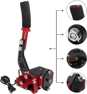64 Bit USB Handbrake with Clamp PC Handbrake & Non-Contact Plus Hall Sensor Compatible With G25/27/29/920 T500 T300,Professional Gaming Peripherals using for Racing Games(Black With Clamp) Red
