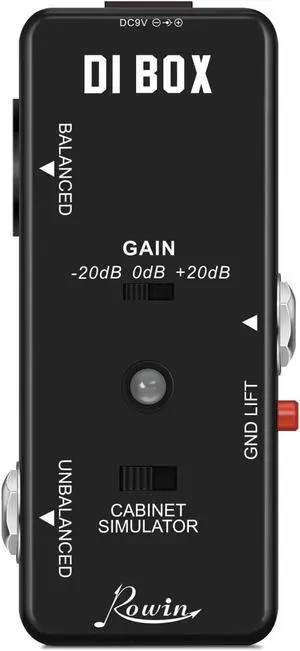 Rowin LEF-331 Guitar Direct Box Guitar Bass Passive DI Box With Cabinet Simulator 1/4 and XLR Full Metal Mini Size True Bypass
