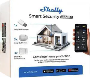Shelly Smart Security Bundle | Smart Security Package | Bluetooth Devices | Home Automation | iOS Android App | Bluetooth Gateway Required | Customized Alarm Zones | Automation Scenarios