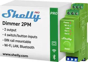 Shelly Pro Dimmer 2PM | Wi-Fi, LAN & Bluetooth 2-Channel Smart Dimmer | Power Metering | DIN Rail | Compatible with Google Home & Alexa | iOS & Android App | Dimmable Lights | Home Automation
