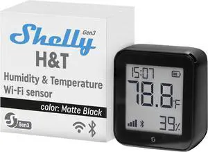 Shelly H&T Gen 3 | Wi-Fi & Bluetooth Temperature | Humidity Sensor & Weather Station (Wall Mountable, No Hub Required) | Black