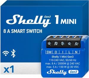 Shelly 1 Mini Gen3 | Wi-Fi & Bluetooth Smart Relay Switch | 1 channel 8A | Compatible with Alexa & Google Home | Dry Contacts | No Hub Required