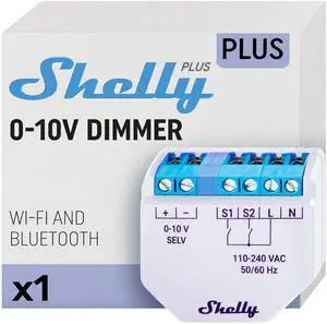 Shelly Plus 0-10V Dimmer | WiFi & Bluetooth Smart Dimmer Controller | Compatible with Google Home & Alexa | iOS & Android App | No Hub Required | Home Automation