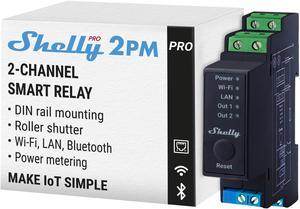 Shelly Pro 2PM | Wi-Fi, Bluetooth & LAN | Professional 2-channels DIN rail smart relay | up to 25A with power metering | Compatible with Google Home &  Alexa | iOS & Android App | Home Automation