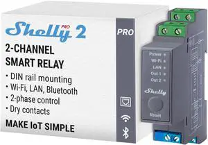 Shelly Pro 2 | Professional 3-channels DIN rail smart relay switch | up to 25A | Wi-Fi, Bluetooth & LAN | Compatible with Google Home & Alexa | iOS & Android App | Lights Automation