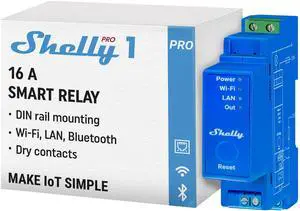 Shelly Pro 1 | Wi-Fi, Bluetooth & LAN, 1-channel DIN Rail Smart Relay Switch | Compatible with Google Home & Alexa | No Hub Required | Remote Control | Timer Schedule | Dry Contacts | Home Automation