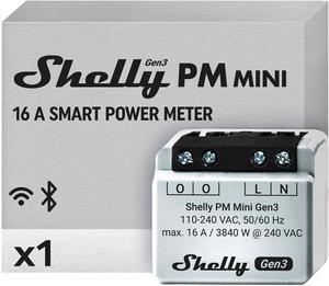 Shelly PM Mini Gen3 | WiFi & Bluetooth Smart Energy Meter | 1 Channel 16 A | Compatible with Google Home & Alexa | iOS & Android App | No Hub Required | Smart Schedules | Home Automation