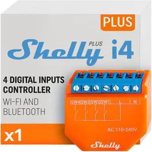 Shelly Plus i4 | WiFi & Bluetooth Smart 4-Digital inputs Controller of Shelly Relays | Compatible with Google Home & Alexa | iOS & Android App | No Hub | Remote Control | Multi-Click | Home Automation