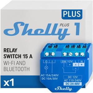 Shelly Plus 1 UL certified | Wi-Fi & Bluetooth Smart Relay Switch | Dry Contacts | Google Home, Alexa  & SmartThings Compatible | No Hub | Remote Control | Garage Door Opener | Home Automation