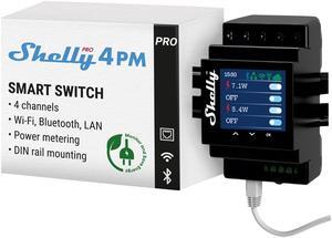 Shelly Pro 4PM | Wi-Fi & LAN, 4-Channel Smart Relay | up to 40A | Power Metering | Compatible with Google Home & Alexa | iOS & Android App | Home Automation
