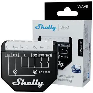 Shelly Wave 2PM US LR UL | Z-Wave Long Range Smart Switch Relay, 2-Channel 16 A with Power Metering | Compatible with iOS & Android App | Home Automation