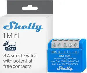 Shelly Wave 1 Mini US LR | Z-Wave Long Range Smart Switch | 8 A | Potential-Free Contacts | Smart Scenes | Home Automation