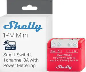 Shelly Wave 1PM Mini US LR | Z-Wave Long Range Smart Switch | Power Monitoring | 8 A | Easy Setup | Home Automation