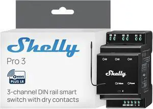 Shelly Wave Pro 3 US LR | Z-wave Long Range 3-Channel Smart Switch | 16A | Dry Contacts | DIN-mountable | Home & Facility Automation