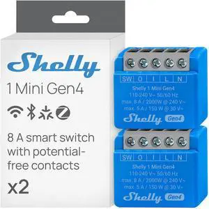 Shelly 1 Mini Gen4 | Wi-Fi & Bluetooth Smart Relay Switch | 1 channel 8A | Compatible with Alexa & Google Home | Dry Contacts | No Hub Required 2 pack Shelly 1 Mini Gen4 | Wi-Fi & Bluetooth Smart Relay Switch | 1 channel 8A | Compatible with Alexa & Google Home | Dry Contacts | No Hub Required 2 pack
