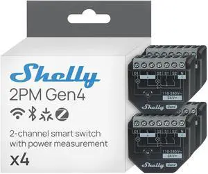 Shelly 2PM Gen4 16A 2-Channel (2x10A) Smart Relay with Power Measurement (Wi-Fi, Matter & Zigbee)- 4 pack Shelly 2PM Gen4 16A 2-Channel (2x10A) Smart Relay with Power Measurement (Wi-Fi, Matter & Zigbee)- 4 pack