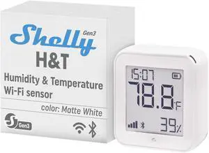 Shelly H&T Gen3 White Wi-Fi Temperature & Humidity Sensor with E-Paper Display, USB-C Power Option, Bluetooth Setup Shelly H&T Gen3 White Wi-Fi Temperature & Humidity Sensor with E-Paper Display, USB-C Power Option, Bluetooth Setup