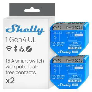 Shelly 1 Gen4 UL, Wi-Fi, Zigbee & Matter Smart Relay Switch with Dry Contacts, 1-Channel 16A , Home Automation Alexa, SmartThings, Google Home, Garage Door Opener- 2 pack Shelly 1 Gen4 UL, Wi-Fi, Zigbee & Matter Smart Relay Switch with Dry Contacts, 1-Channel 16A , Home Automation Alexa, SmartThings, Google Home, Garage Door Opener- 2 pack