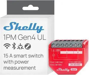 Shelly 1PM Gen4 UL, Wi-Fi, Zigbee, Matter Smart Relay Switch with Power Metering, 1-Channel 16A, Home Automation, Alexa, SmartThings, Google Home, Apple HomeKit Compatible, iOS Android App, No Hub Shelly 1PM Gen4 UL, Wi-Fi, Zigbee, Matter Smart Relay Switch with Power Metering, 1-Channel 16A, Home Automation, Alexa, SmartThings, Google Home, Apple HomeKit Compatible, iOS Android App, No Hub